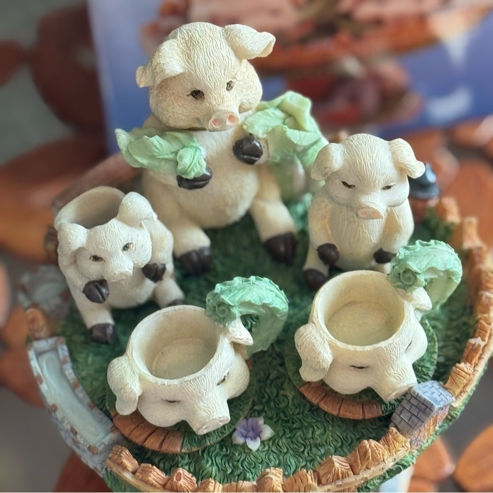 New Vintage Pig Tea Set Table Farmhouse Style Farm Miniature Pedestal Stand - Picture 6 of 13